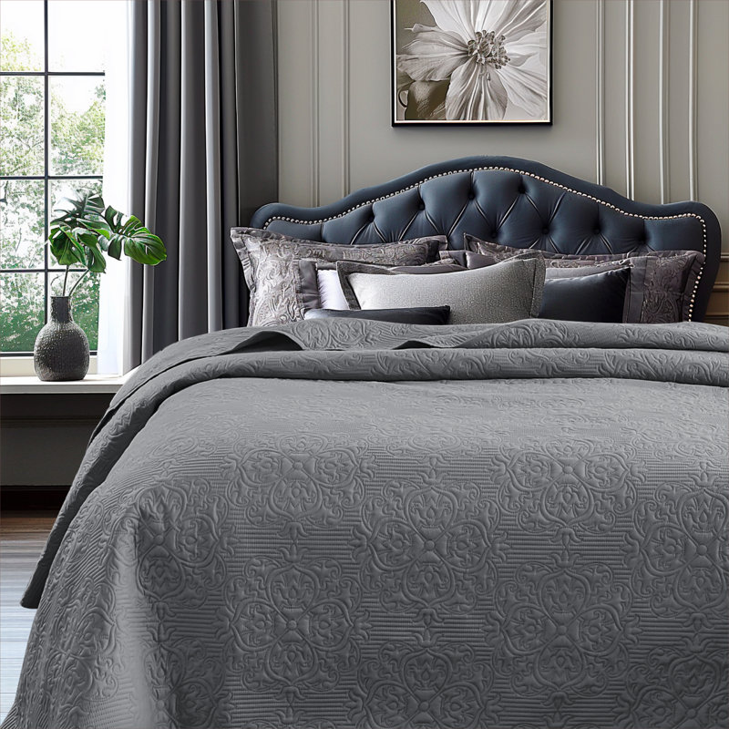 Courtepointe grise simple à motif floral et légère à motif floral pour chambre simple et réversible, Courtepointe simple