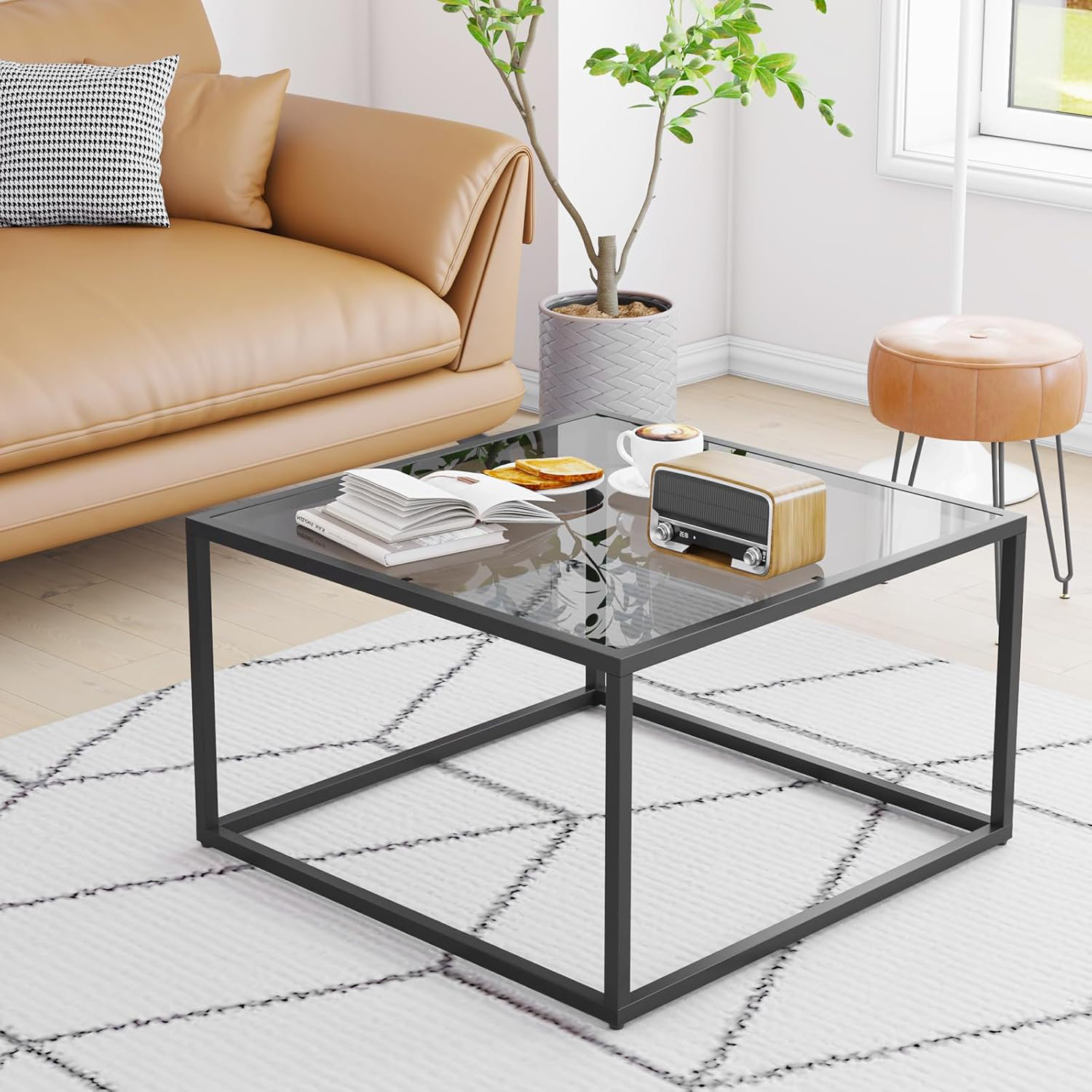 Ebern Designs Tempered Glass Square Coffee Tables , Unique Modern Table ...