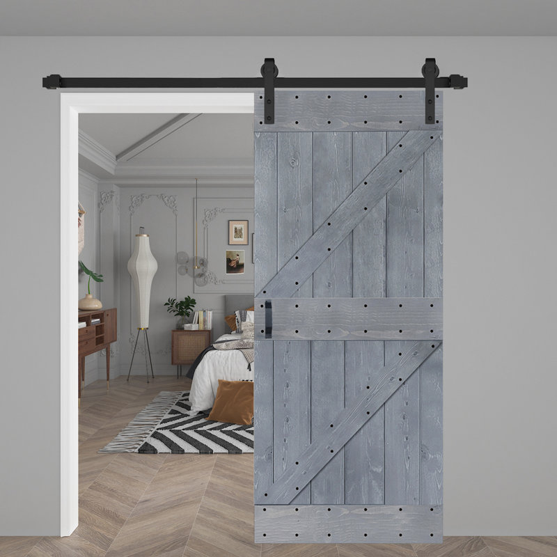 Panneau de bois massif peint avec trousse de quincaillerie d'installation, 36 po x 84 po x 1,5 po, Gris