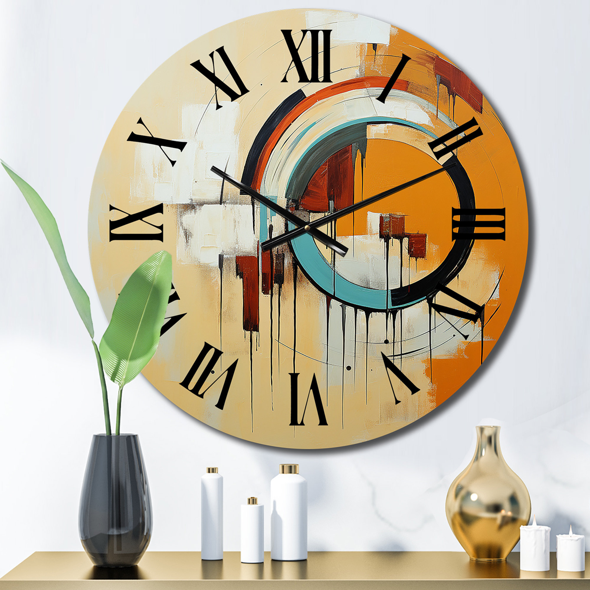 DesignArt Midcentury Geometric Abstract In Retro Orange I Metal Wall ...