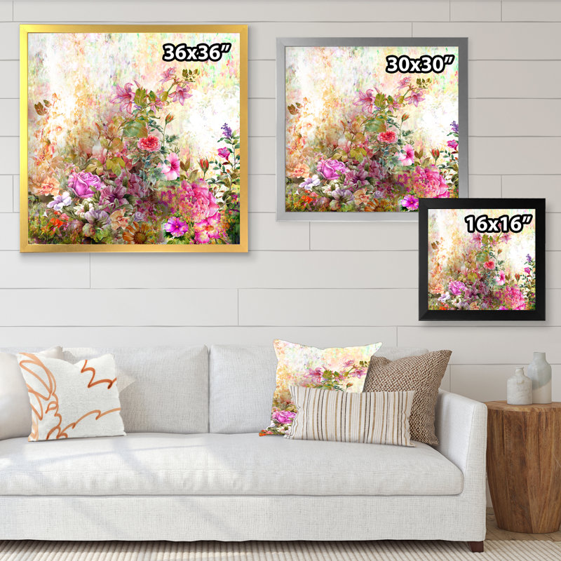 «Vintage Spring Garden Flowers X», reproduction sur toile encadrée, Cadre noir, H 16 po x l 16 po x P 1 po