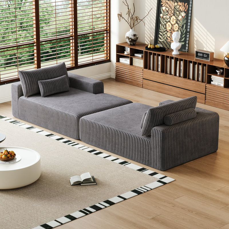 Wommack Comfy Sectional Lounge Chaise, Velours côtelé gris