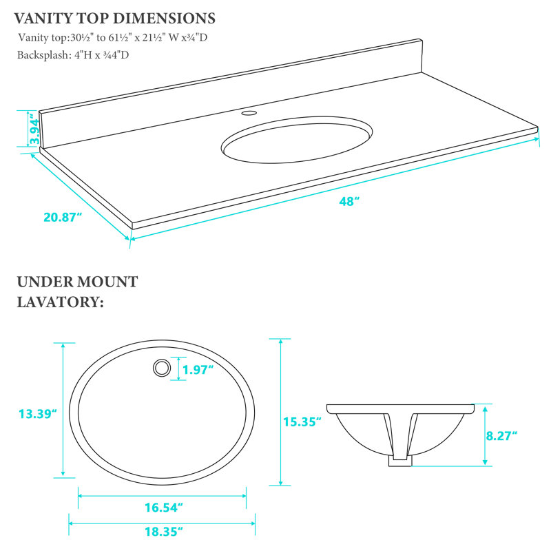 48" Engineered Stone Single Bathroom Vanity Top In Carrara White With Sink Faucet Hole/Backsplash/Overflow (Top Only)
