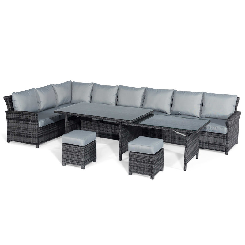 Cornejo Extending Rattan Corner Dining Set, Grey