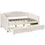 Lit de jour rembourré beige avec deux tiroirs pratiques et un tissu doux recouvrant des systèmes de tiroirs spacieux - Améliorez vos options de rangement-1028473591