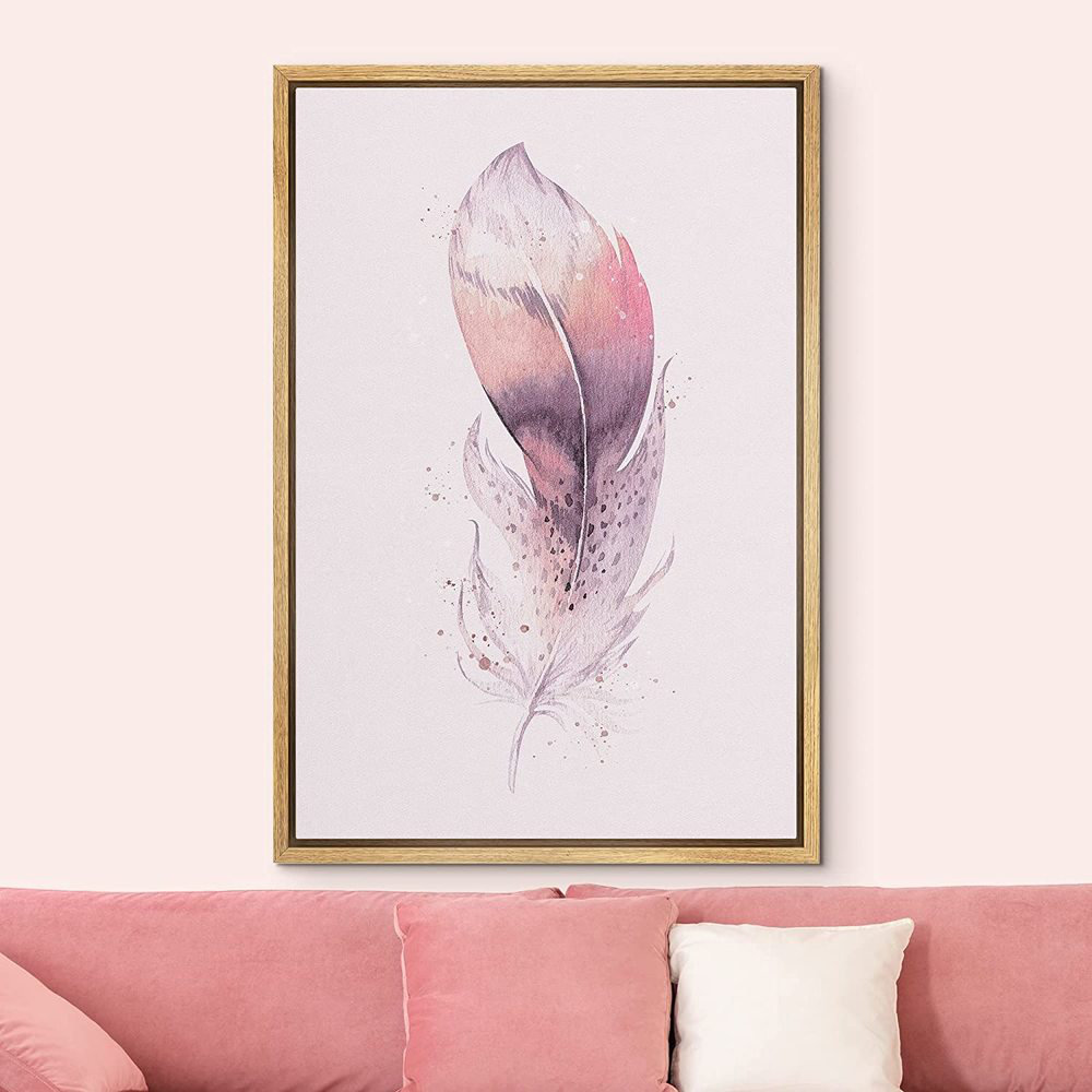 IDEA4WALL Pastel Pink Gradient Bird Feather On Canvas Painting | Wayfair