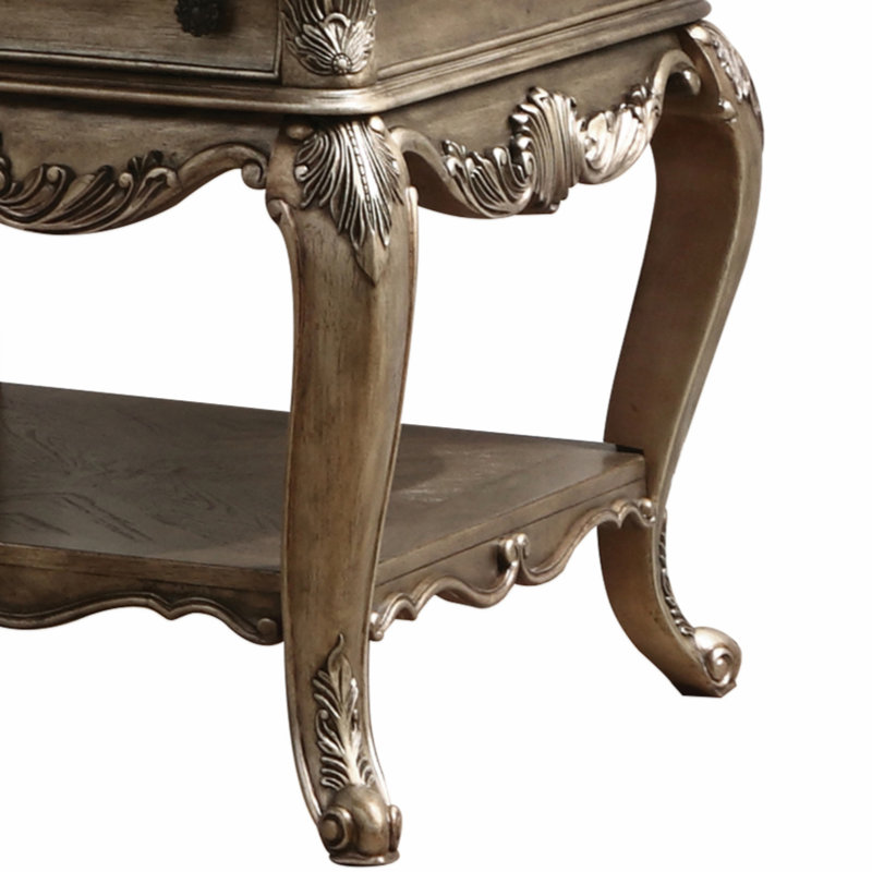 Vintage Oak Rectangular End Table with Ornate Carvings