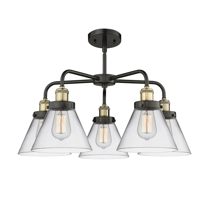 Lustre suspendu 5 lumières Cone, Clair, Laiton antique noir