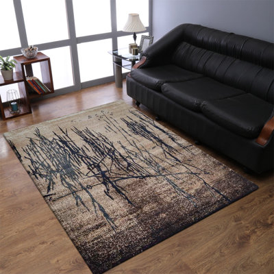 Area Rugs for Living Room, Machine Made Heatset Polyproplyene Area Rugs - Rectangle, Beige Color, Abstract Modern Design, Low Pile Machine Made