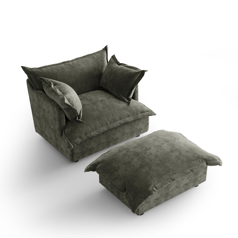 Upholstered Armchair with Footstool, Grey