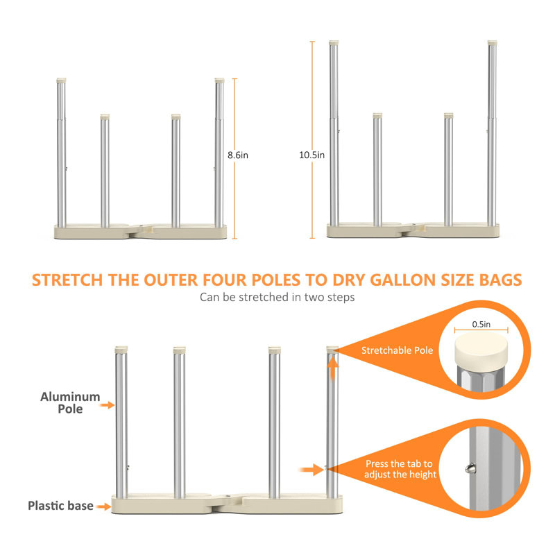 Séchoir à sac de rangement réutilisable, égouttoir à bouteille en métal rétractable, égouttoir à tasse pliable (1 pièce)