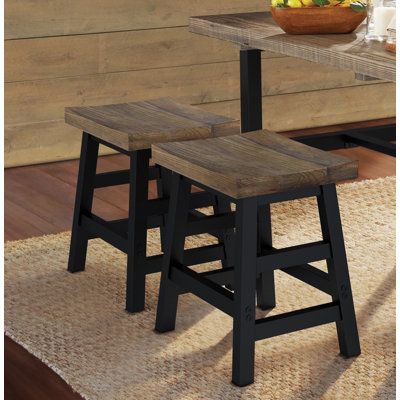 Pomona 20" Counter Height Bar Stool with Solid Wood Seat and Black Metal Legs, Rustic Brown