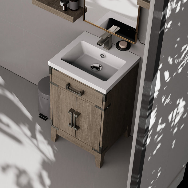 18 po L x P Meuble-lavabo en chêne gris avec comptoir en acrylique et miroir - comptoir carré de 20 po de largeur 19,56 po