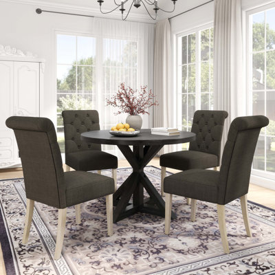Ensemble de salle à manger 5 pièces, table ronde avec 4 chaises capitonnées