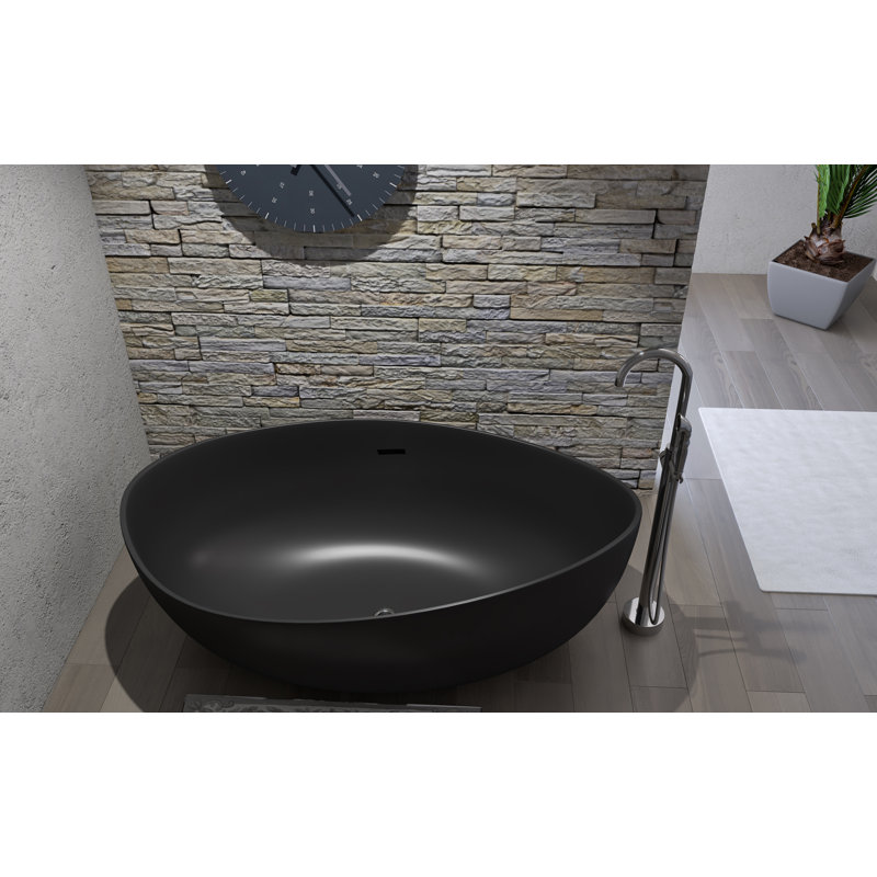 Newport  71" x 44" Freestanding Tub Solid Surface Stone Resin Soaking Bathtub - Black, Black