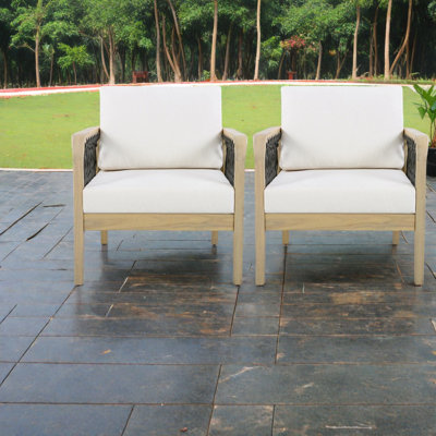 Ensemble de 2 chaises longues de patio modernes, corde en bois d'acacia pour la maison extérieure