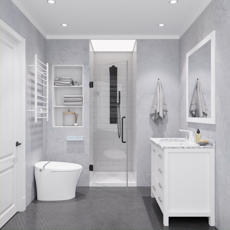 ANZZI Passion Series 30 In. X 72 In. Frameless Hinged Shower Door With Stainless Steel Handle In Gunmetal