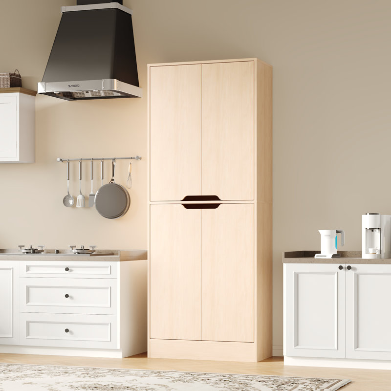 Garde-manger autoportant de 71 po de hauteur, armoire à 4 portes avec tablettes réglables, huche de cuisine pour la cuisine et la salle à manger, chêne