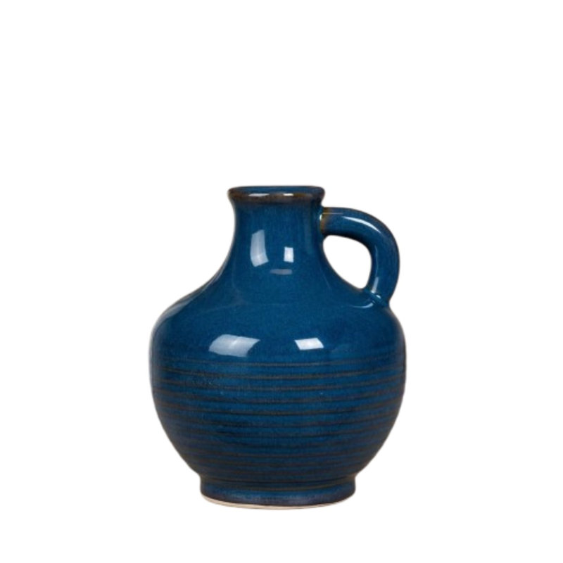 Blue Ceramic Vase with Handle, 6-Inch