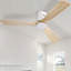 52 Inch Ceiling Fan Natural 3 Solid Wood Fan Blade Noiseless Reversible DC Motor Remote Control For Living Room