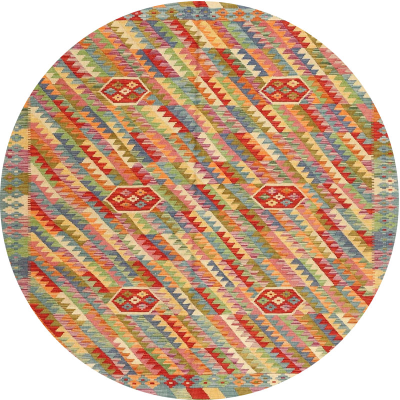 Tapis abstrait rouge / orange / gris, Rond 3 pi