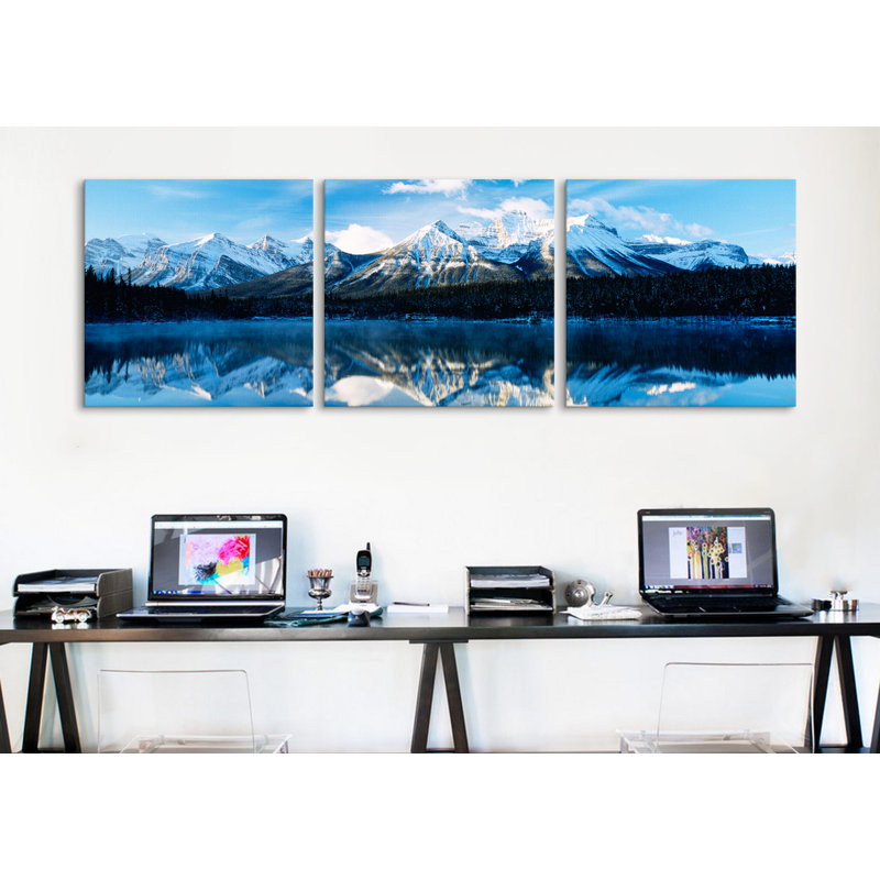 Ensemble de 3 reproductions de photo sur toile tendue, "herbert lake, banff national park, alberta, canada"