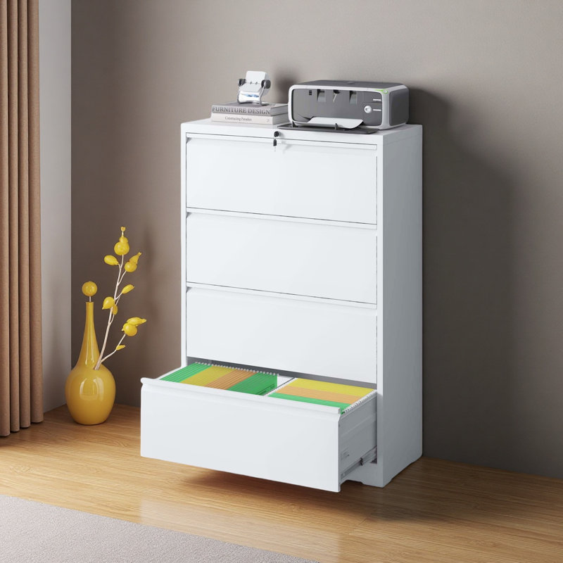 Lateral File Cabinet 4 Drawer, Filing Cabinet With Lock, Lockable File Cabinet For Home Office, Locking Metal File Cabinet For Legal/Letter/A4/F4 Size