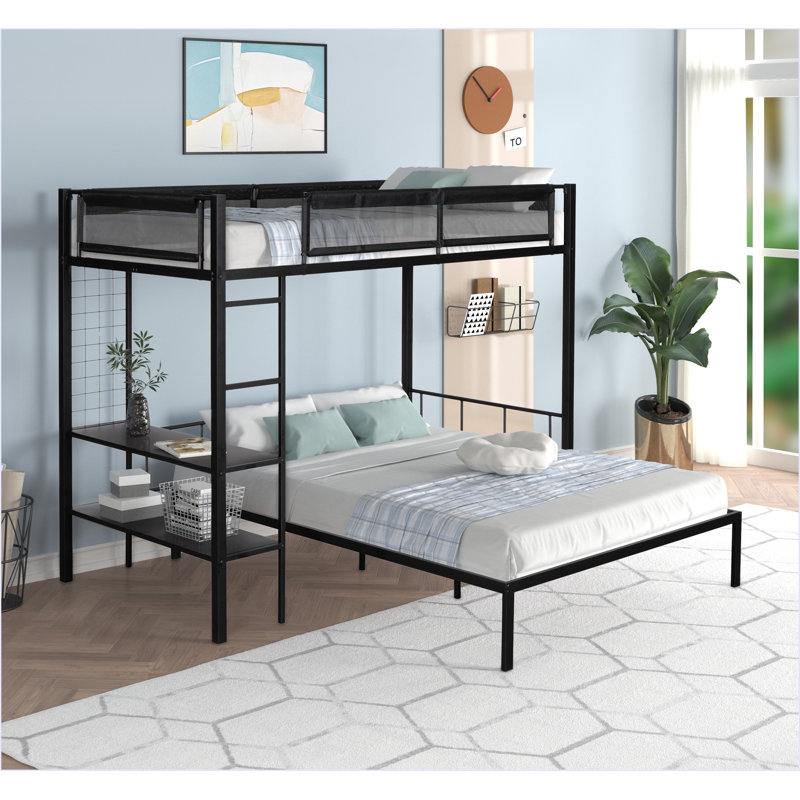 Metal Twin Over Full Bunk With Shelves & Grid Panel