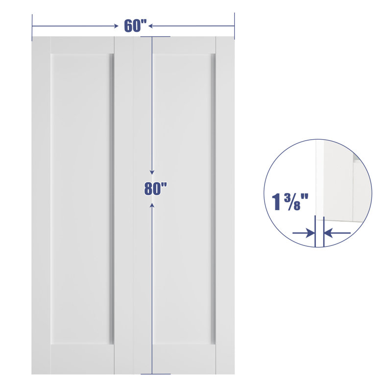 Porte en bois manufacturé double apprêté double sans trousse de quincaillerie (paquet de 2), 60 po x 80 po