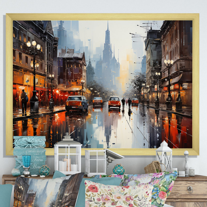 Danemark, paysage urbain symphonie I sur toile, Encadrement doré, H 16 po x l 32 po x P 1 po