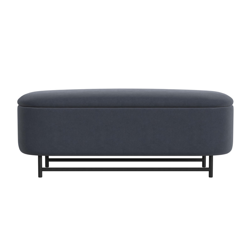 Ellipse Blue Velvet Storage Bench with Metal Legs