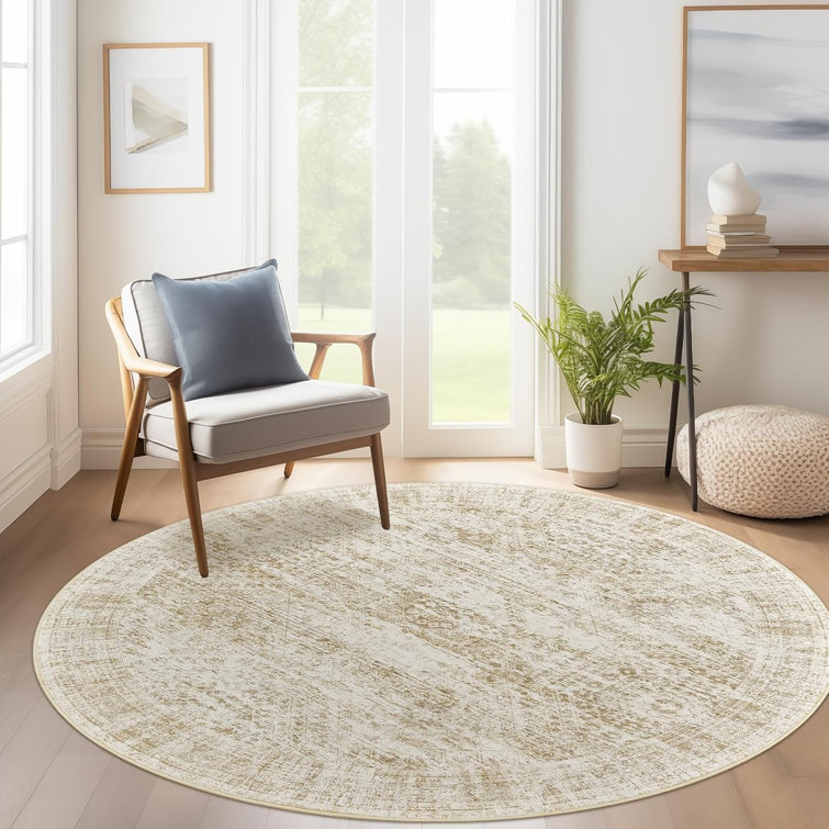 Vintage Distressed Non Slip Washable Area Rug(Beige)