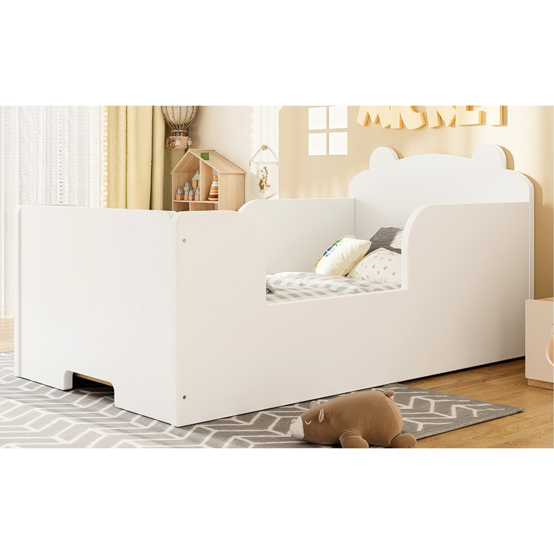 Lit blanc en forme d'ours pour 3 à 6 ans, matériau en bois de pin, profil bas, culture autoformée à 6 ans, structure de plancher, autonomie de conception debout, assemblage simple