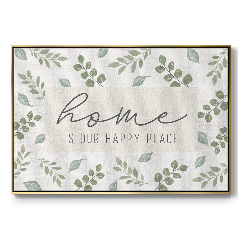 "Home is our happy place", art textuel sur toile, Or, H 27 po x l 41 po x P 2 po