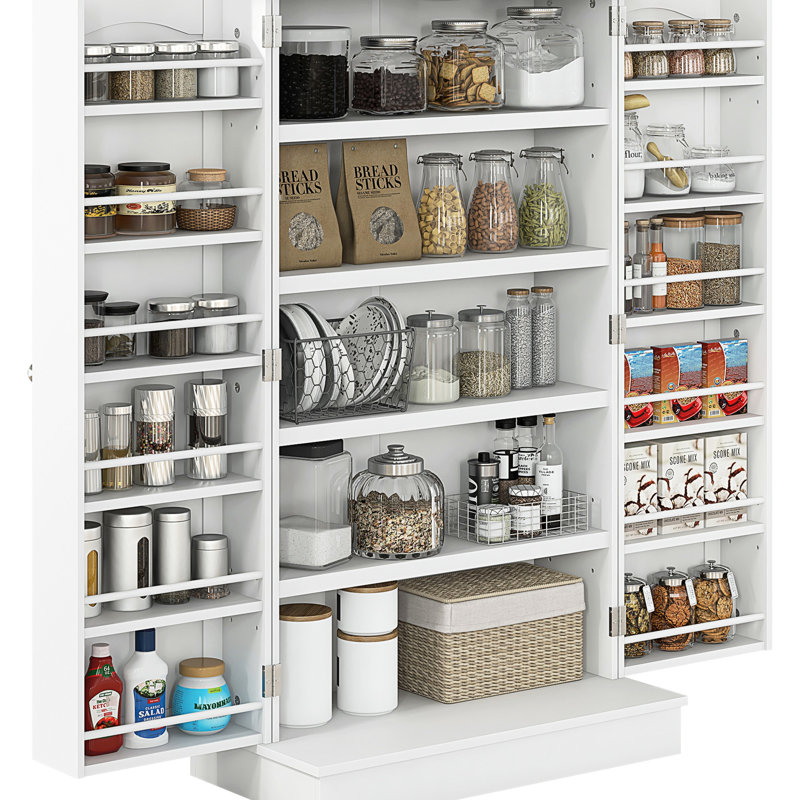 Armoire de rangement à 5 tablettes pour cuisine avec 12 épices - Rangez et gérez efficacement vos plats Livres de cuisine, casseroles, poêles, étagères blanches