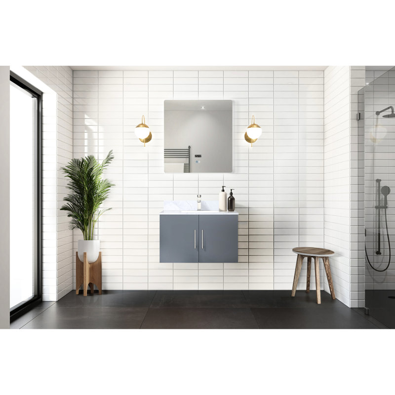 Gris foncé foncé 30 po Meuble-lavabo de salle de bain avec miroir à DEL - Produit généreux entièrement assemblé, Dark Grey