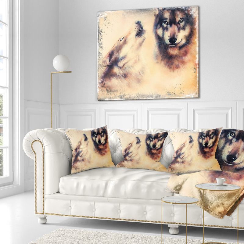 Howling Wolf - Animal Printed Pillow, 16" x 16", Throw Pillow