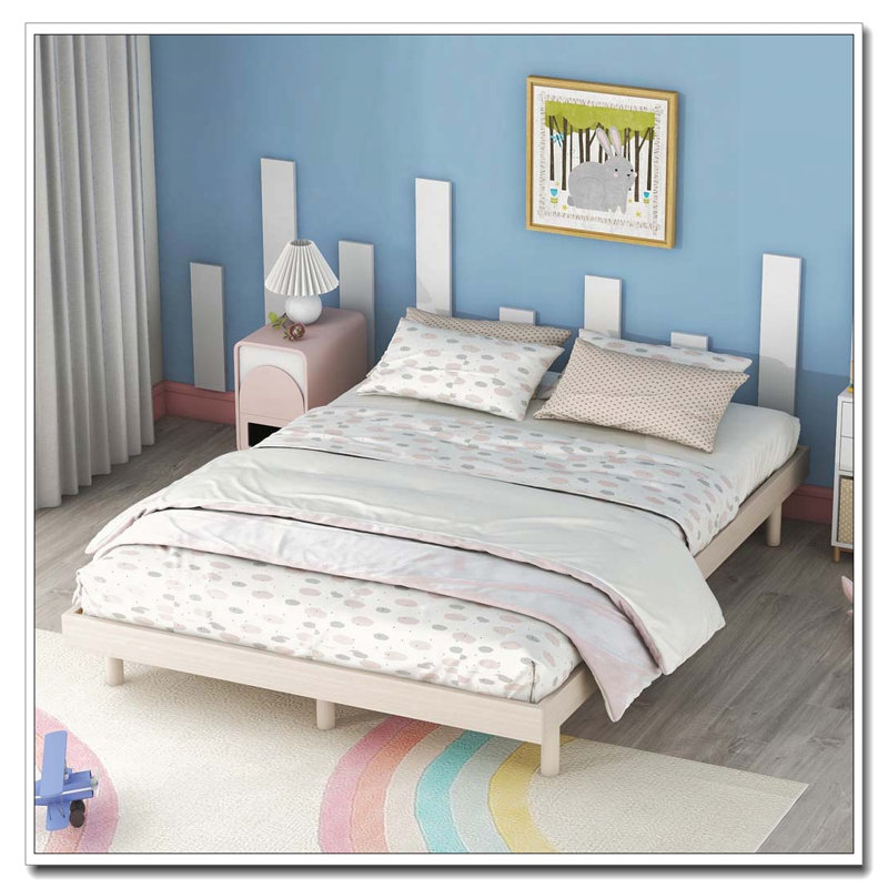 Base de lit plateforme moderne flottante, Lit double, Blanchies