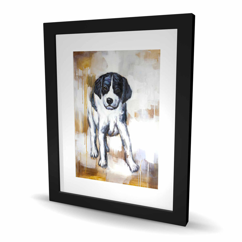Curieux chiot - impression encadrée mat pour la décoration intérieure, H 20 po x l 16 po, Noir