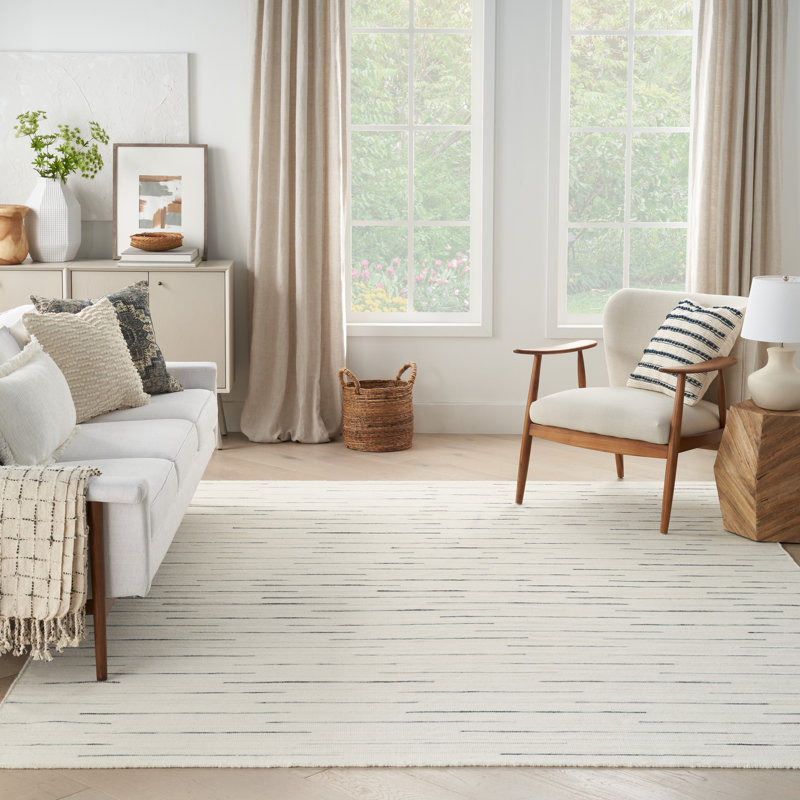 Anerinda Solid Hand Loomed Wool/Cotton Area Rug in Ivory, Rectangle 6' x 9'