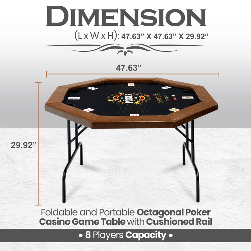 Octagonal Brown Felt 8-Player Foldable Poker Table