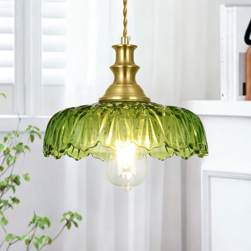  Luminaire suspendu 1 lumière avec abat-jour pétale Junathean, Vert