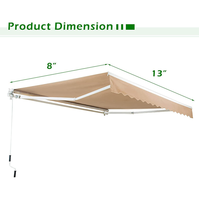 AECOJOY Manual Retraction Slope Patio Awning, Solid Color, 156" W x 96" D, Beige