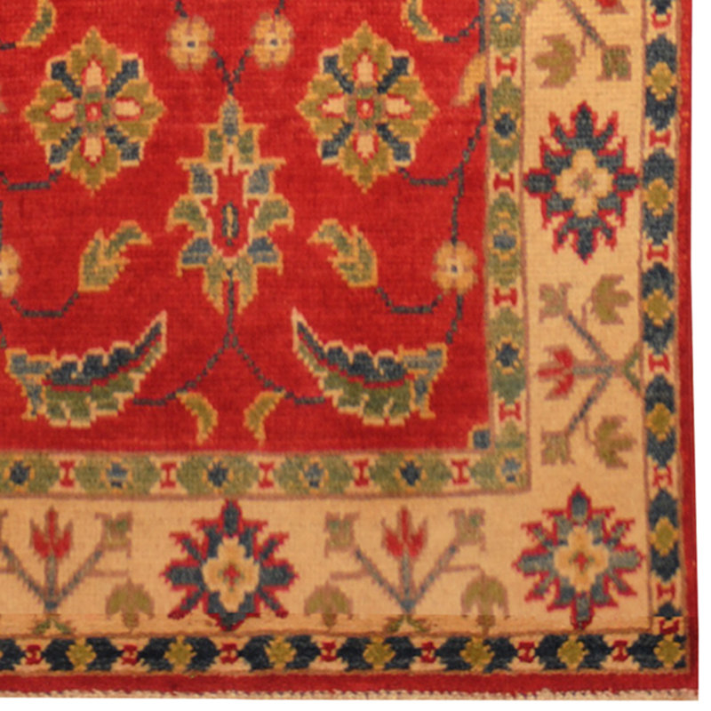 Tapis de couloir unique en laine noué à la main ivoire / rouge 2 pi x 7 pi 1 po Jevon