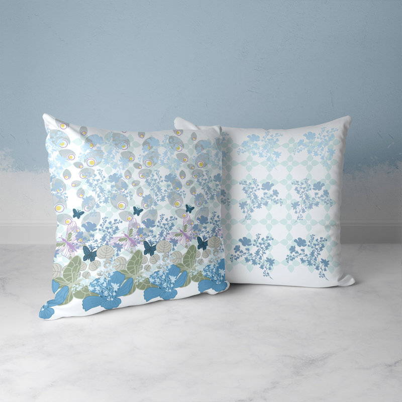 Floral Reversible Throw Pillow, 16" x 16", Light Blue