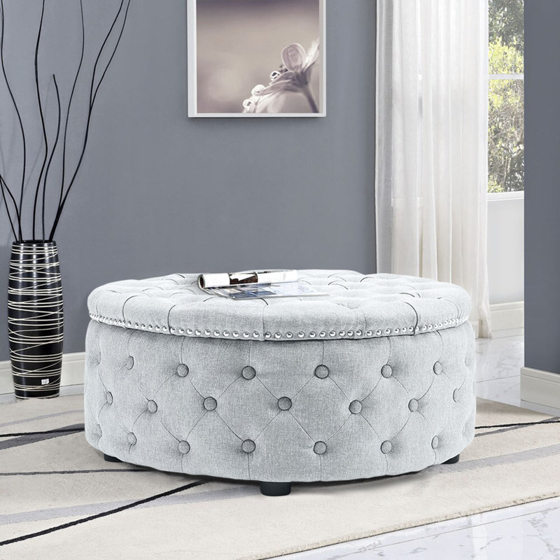 75cm Wide Cylinder No Pattern Footstool Ottoman, Off White