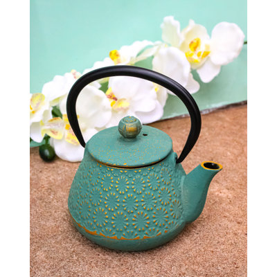 Petite théière en fonte verte et dorée 10 oz Green and Gold