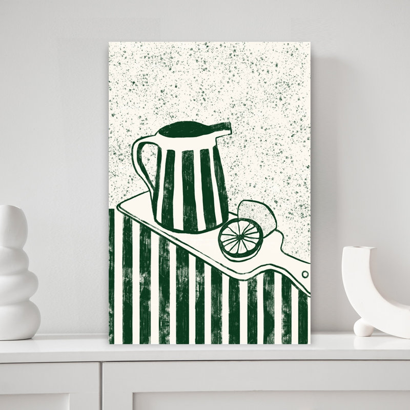 Striped Pitcher Fresh Lemons by Gulcihan Ozguc - Wrapped Canvas Print, 45.72 cm H x 30.48 cm W