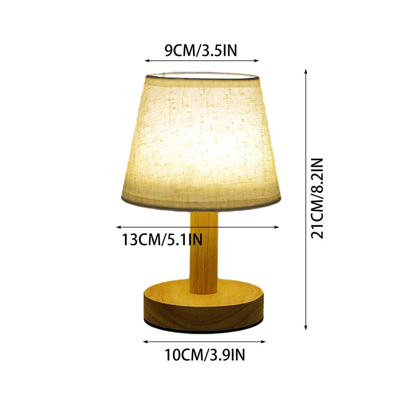 Lampe de table en bois massif et en tissu avec USB, petite lampe de chevet pour chambre, bureau ou dortoir, veilleuse DEL décorative