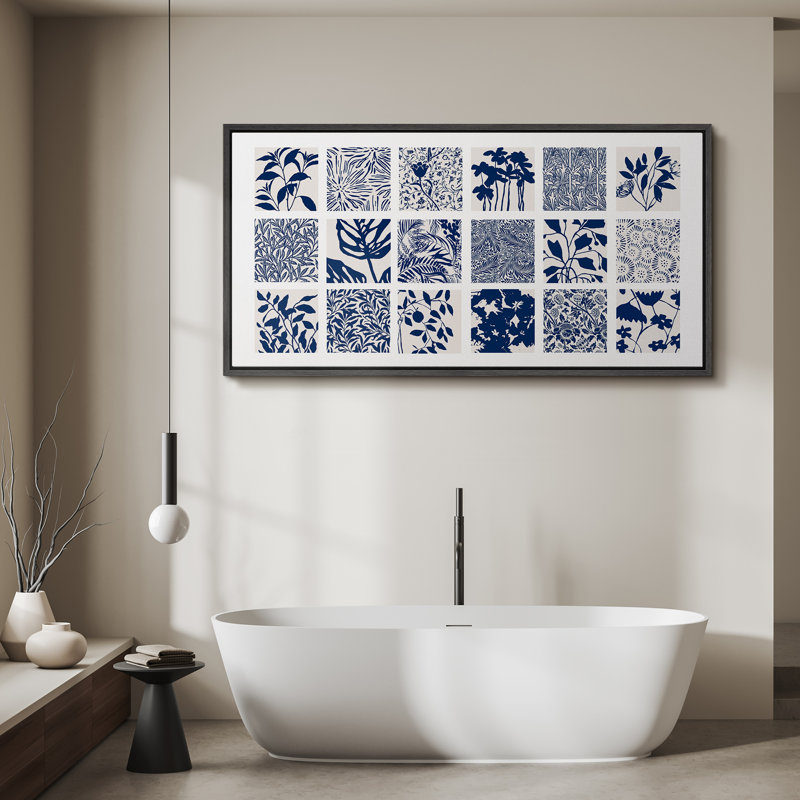 Abstract Botanical " Blue Botanical Elegant Floral Rustic Retro Art Decor Extra Large Artwork Pictures ", 30" H x 60" W